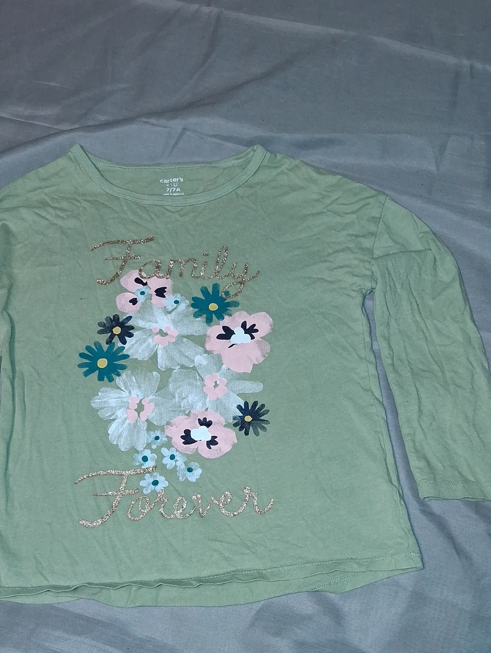 Carter's Light Green Floral "Family Forever" Long-Sleeve Tee